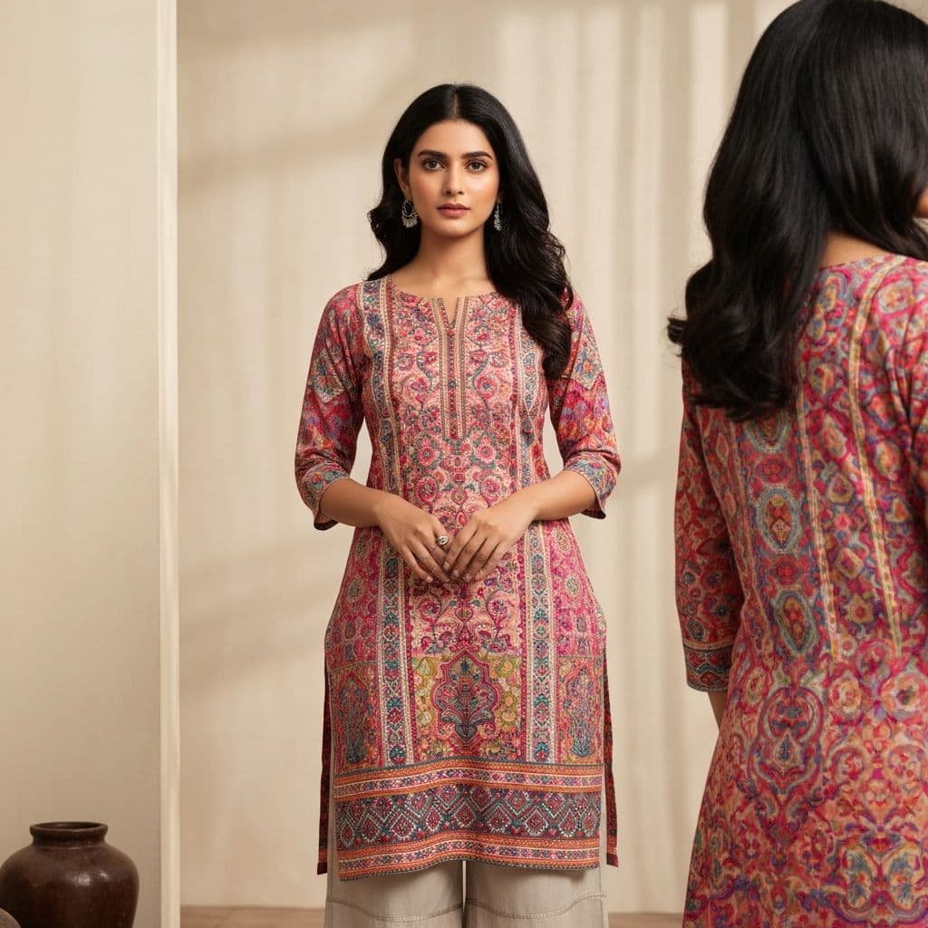 Contemporary Floral Printed Silk Kurti