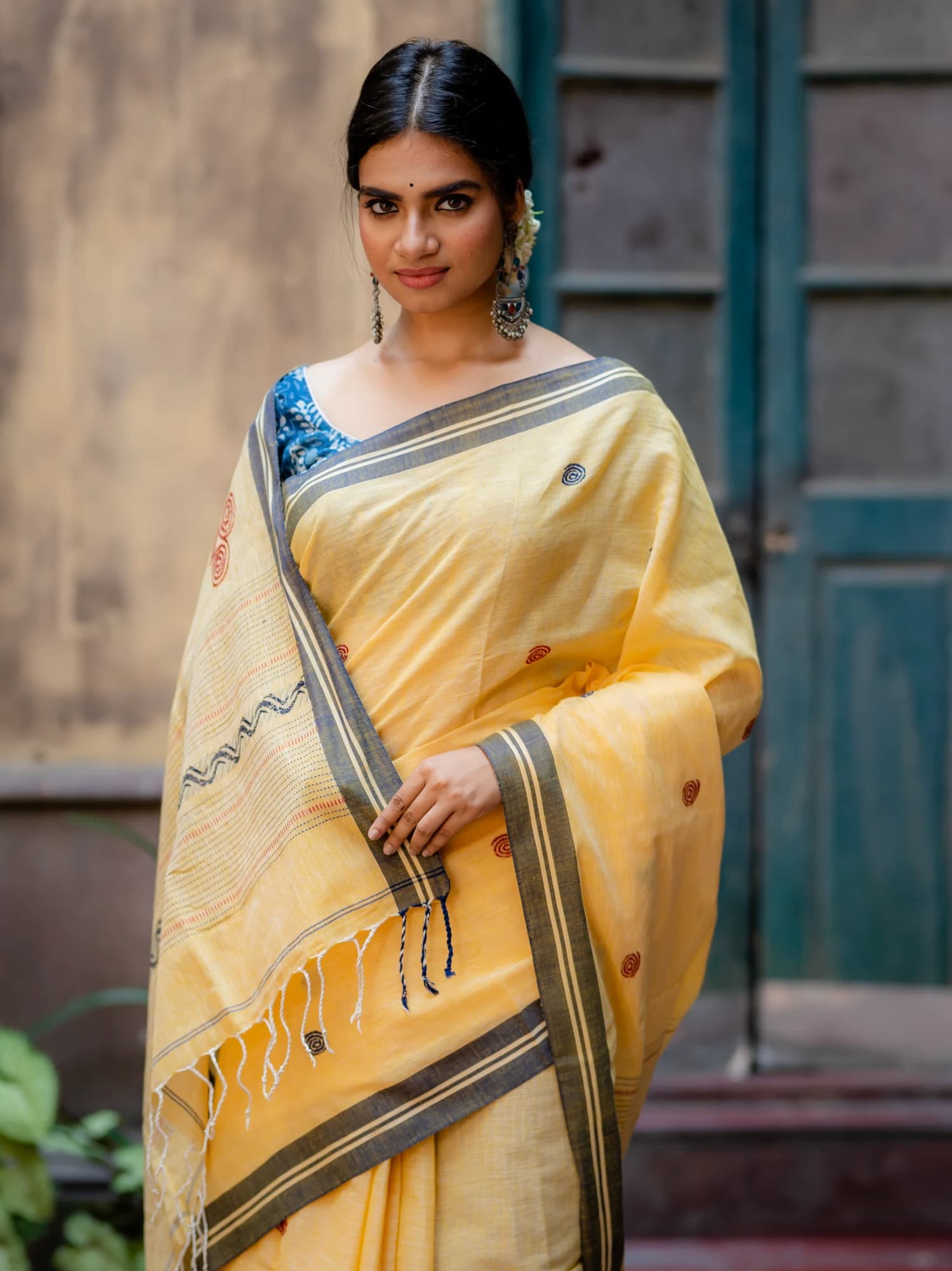 Mustard Yellow Silk Organza Hand-Painted Saree