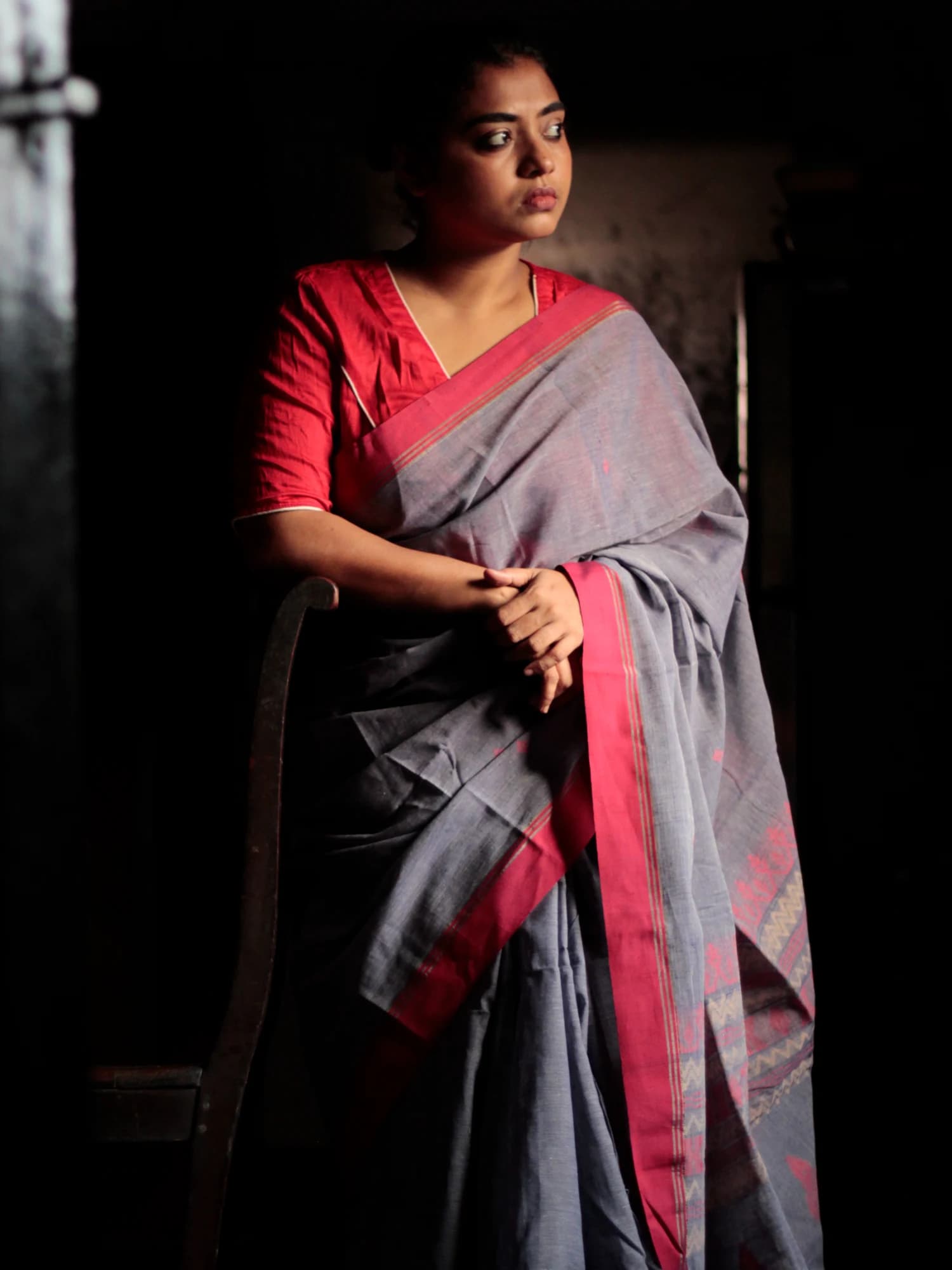 Ash Grey Matha Tangail Saree view 2
