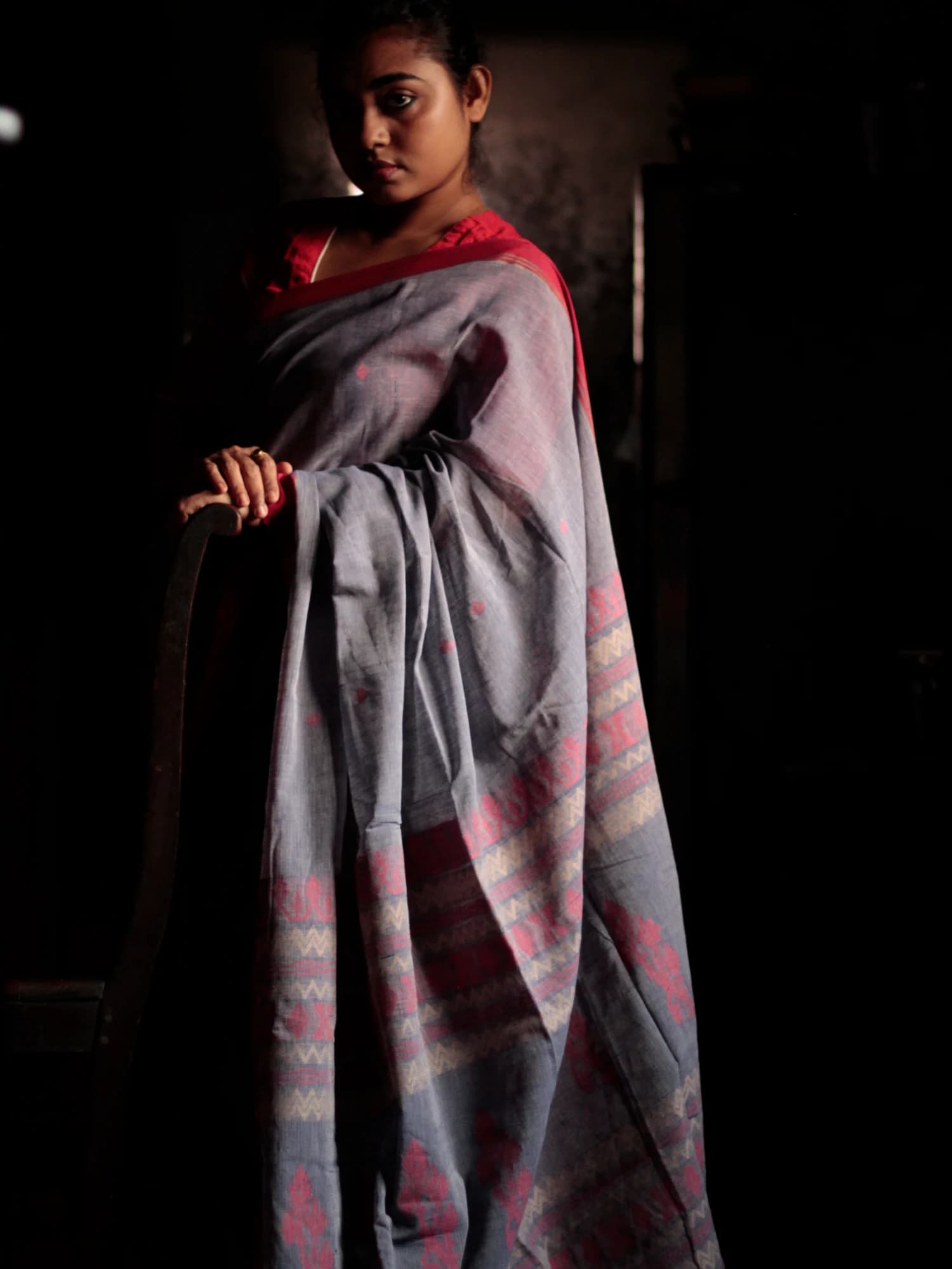 Ash Grey Matha Tangail Saree view 3